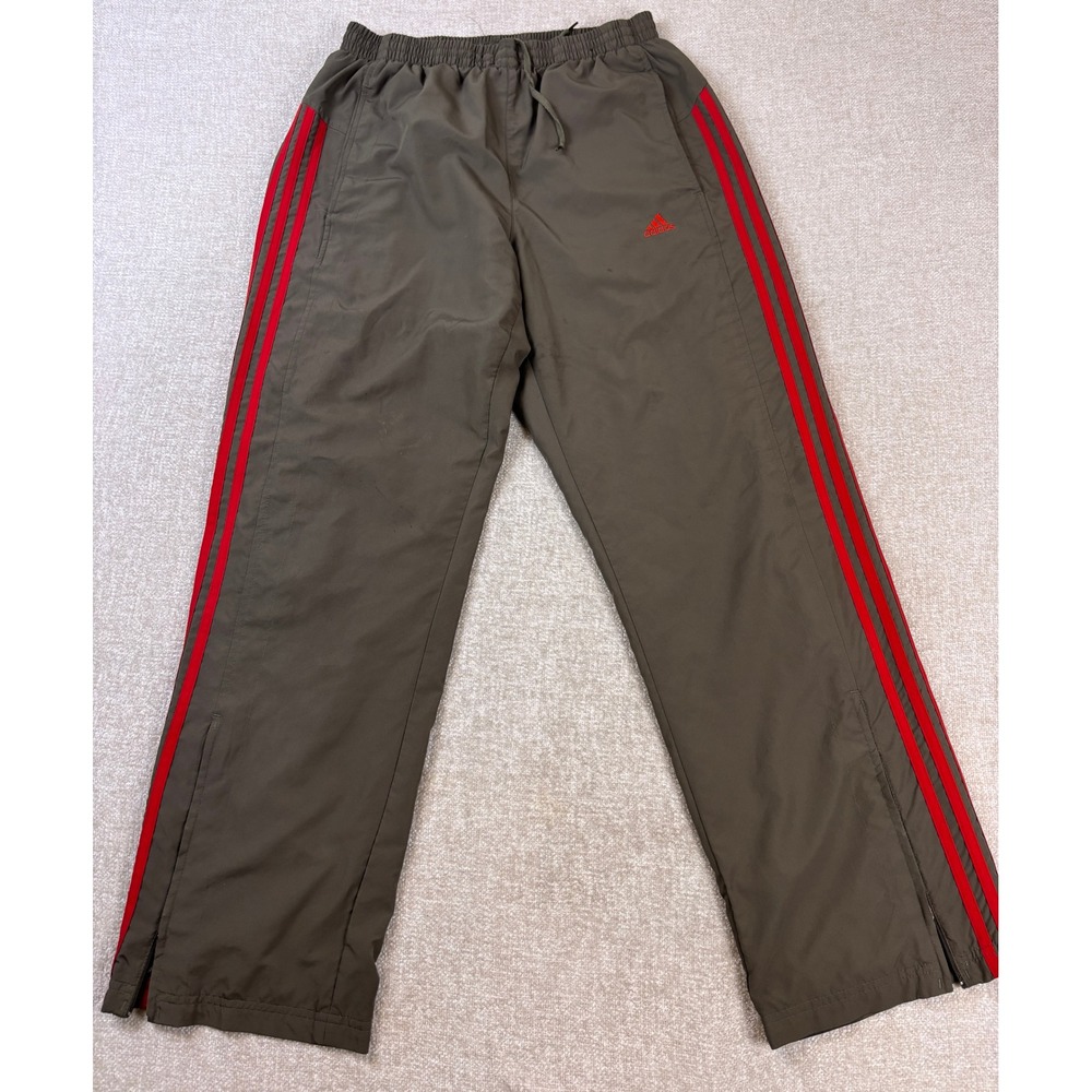 Adidas Mens ClimaProof Track Pants Olive Green Red Stripe Mesh Lined Medium